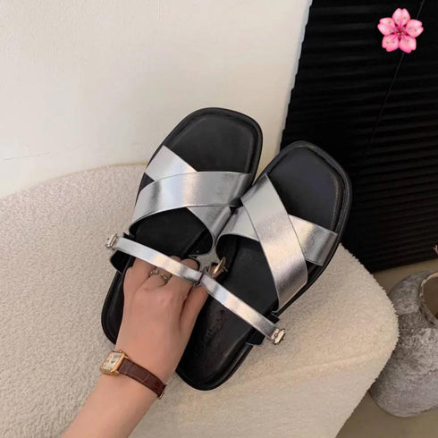 Criss Cross Strap Slid On Flat